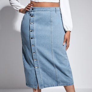 SHEIN SXY Plus Button Front Denim Skirt, Size 2XL (US16)